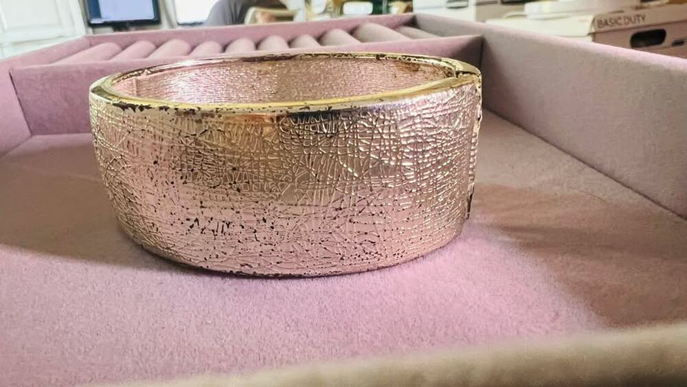 Vintage Textured Gold-Tone Hinged Cuff Bracelet